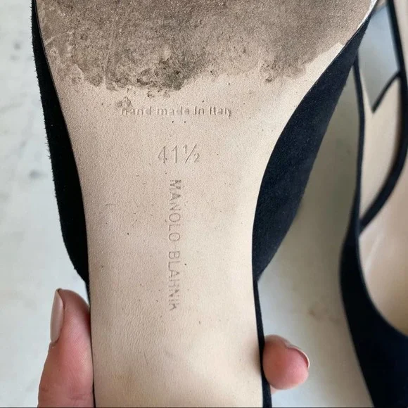 Manolo Blahnik Allurasa Suede Slingback Heel in Black Size 11.5 - Picture 9 of 11